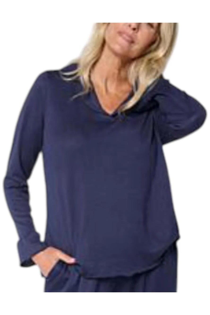 Comfort Code Women's Hacci Ribbed Knit PJ Top Navy - Regular